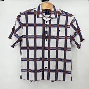 TRUST Men's XL Short‎ Sleeve Plaid Button Up Shirt 55% Linen 45% Rayon